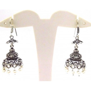 Silver Oxidized Earring Jhumka Jhumki Imitation Ethnic Jewelry Long Dangle AE23